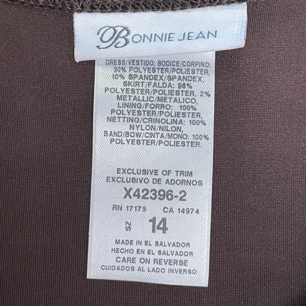 Bonnie Jean Girls Brown Plaid Velvet Long Sleeve Christmas Holiday Dress Size 14
